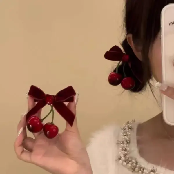 Velvet Cherry Bow - Image 2